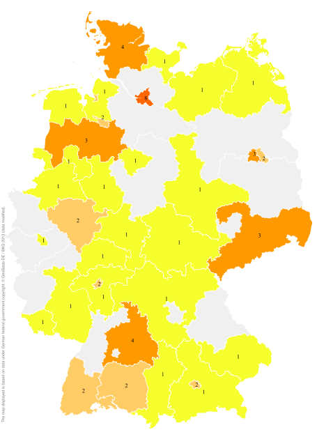 Deutschlandkarte: Regionale Verbreitung der Gebärde