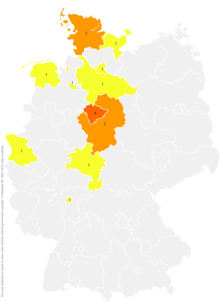 Deutschlandkarte: Regionale Verbreitung der Gebärde