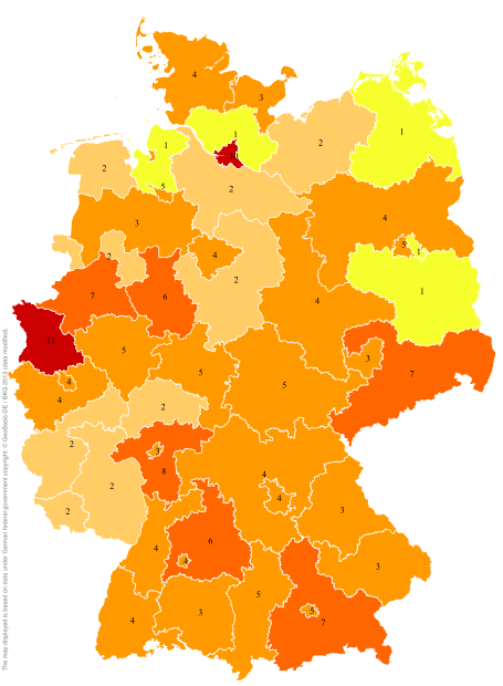 Deutschlandkarte: Regionale Verbreitung der Gebärde