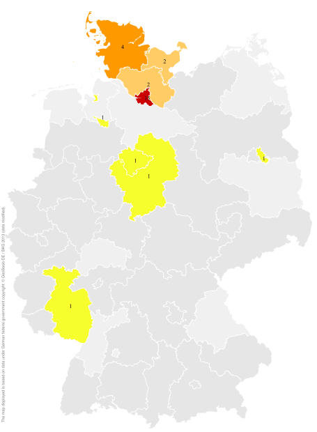 Deutschlandkarte: Regionale Verbreitung der Gebärde