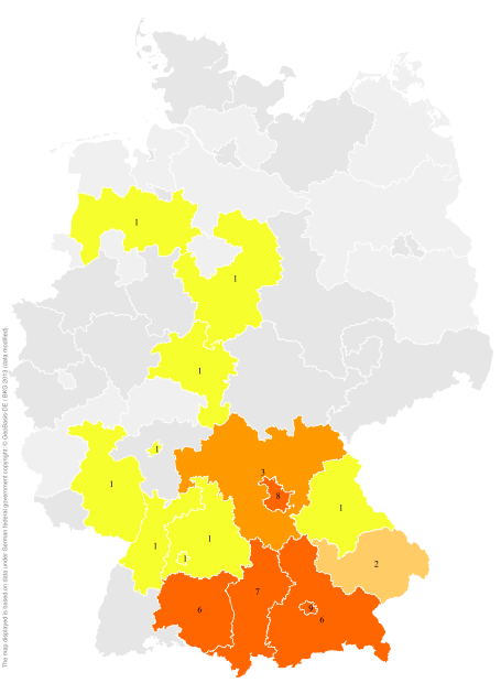 Deutschlandkarte: Regionale Verbreitung der Gebärde