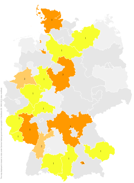 Deutschlandkarte: Regionale Verbreitung der Gebärde