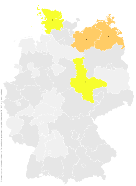 Deutschlandkarte: Regionale Verbreitung der Gebärde