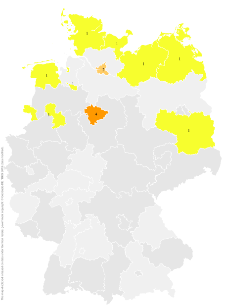 Deutschlandkarte: Regionale Verbreitung der Gebärde