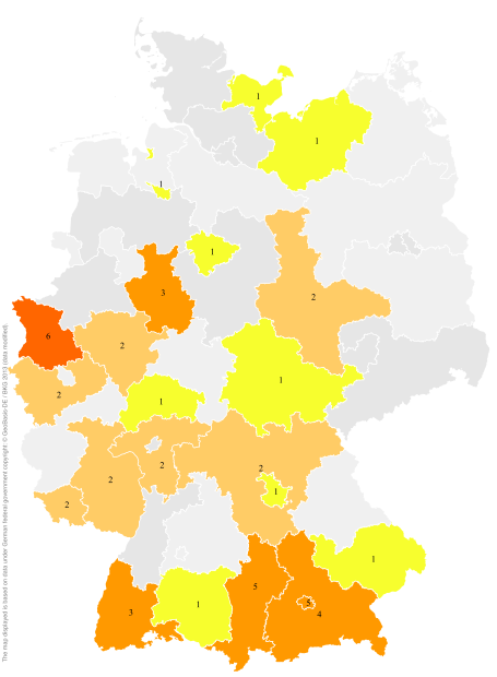 Deutschlandkarte: Regionale Verbreitung der Gebärde