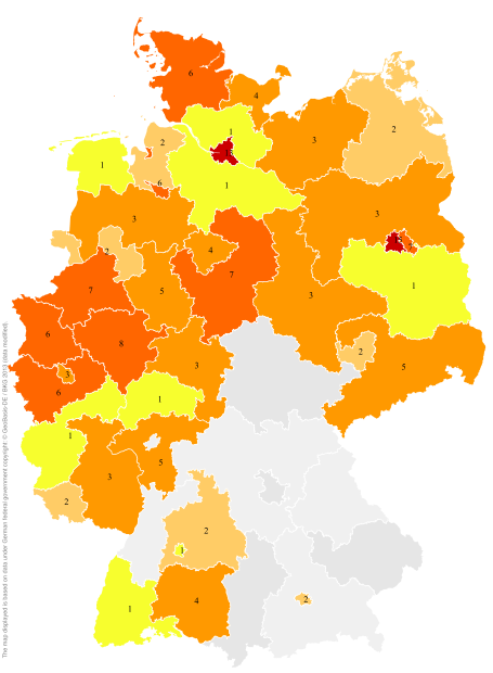 Deutschlandkarte: Regionale Verbreitung der Gebärde