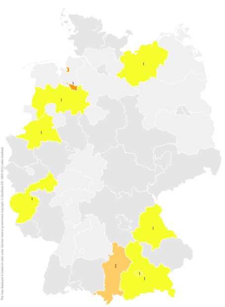 Deutschlandkarte: Regionale Verbreitung der Gebärde