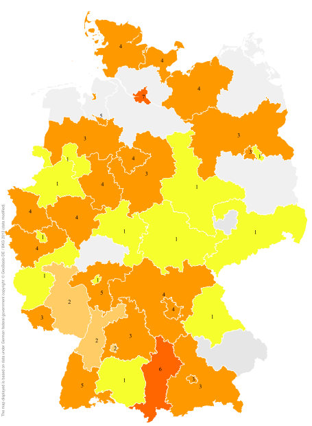 Deutschlandkarte: Regionale Verbreitung der Gebärde