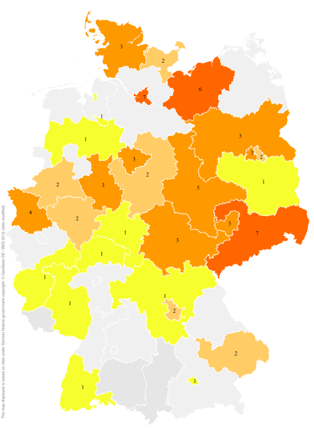 Deutschlandkarte: Regionale Verbreitung der Gebärde