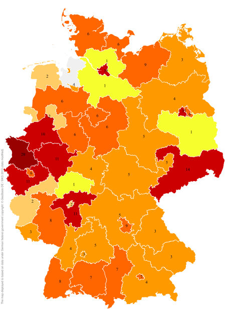 Deutschlandkarte: Regionale Verbreitung der Gebärde