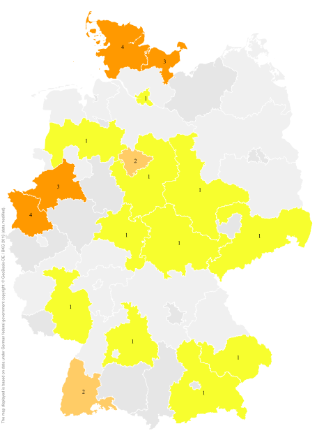 Deutschlandkarte: Regionale Verbreitung der Gebärde