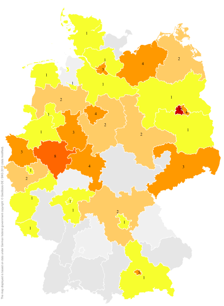 Deutschlandkarte: Regionale Verbreitung der Gebärde