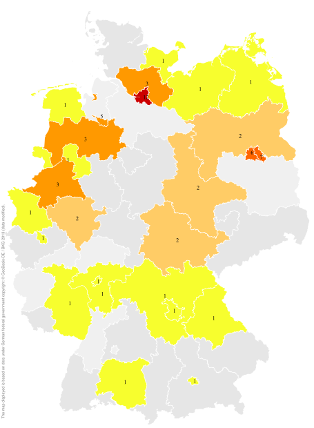 Deutschlandkarte: Regionale Verbreitung der Gebärde