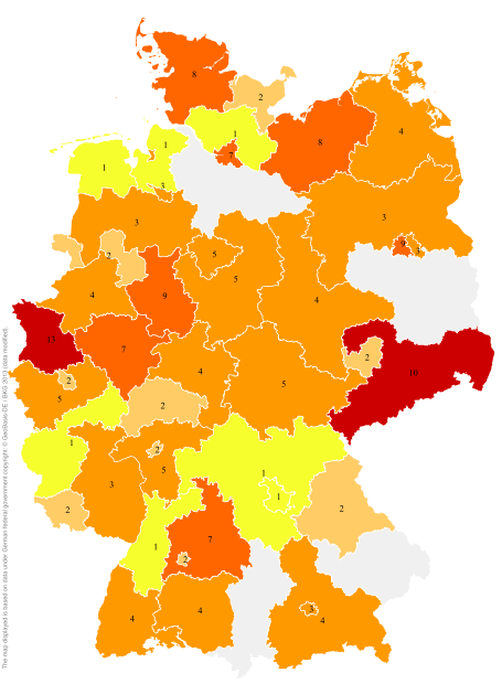 Deutschlandkarte: Regionale Verbreitung der Gebärde