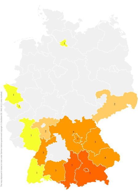 Deutschlandkarte: Regionale Verbreitung der Gebärde