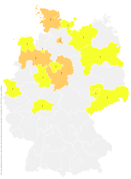 Deutschlandkarte: Regionale Verbreitung der Gebärde
