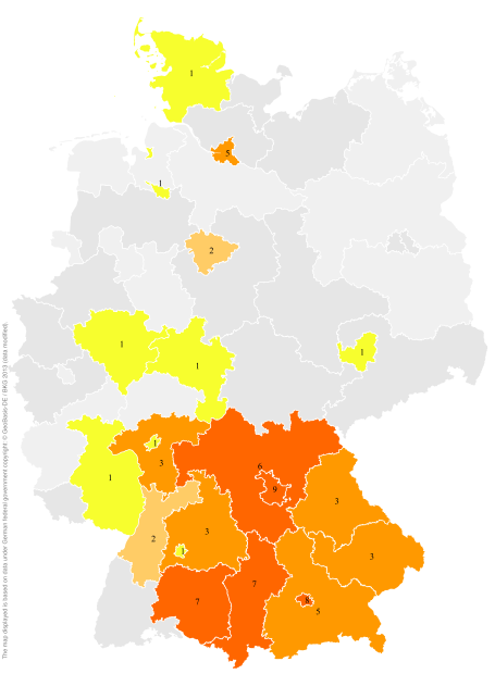Deutschlandkarte: Regionale Verbreitung der Gebärde