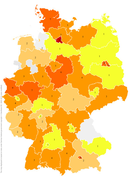 Deutschlandkarte: Regionale Verbreitung der Gebärde