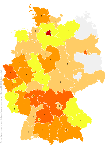 Deutschlandkarte: Regionale Verbreitung der Gebärde