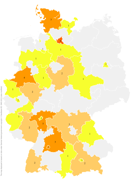 Deutschlandkarte: Regionale Verbreitung der Gebärde