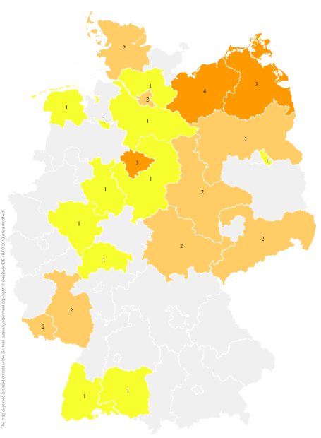 Deutschlandkarte: Regionale Verbreitung der Gebärde