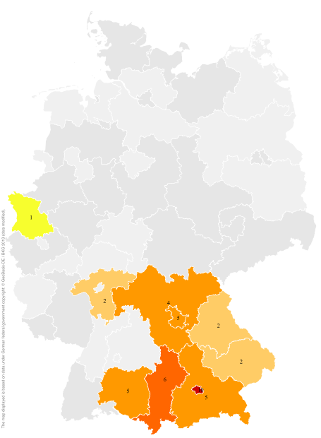 Deutschlandkarte: Regionale Verbreitung der Gebärde