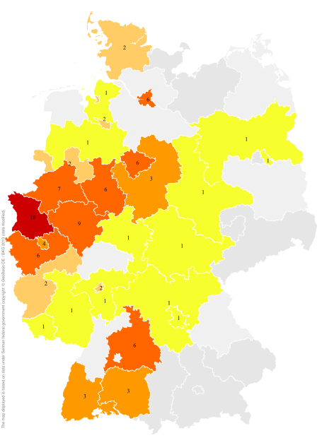 Deutschlandkarte: Regionale Verbreitung der Gebärde
