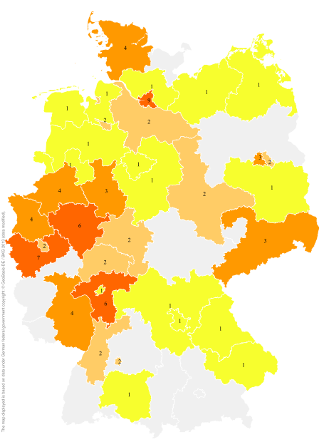 Deutschlandkarte: Regionale Verbreitung der Gebärde