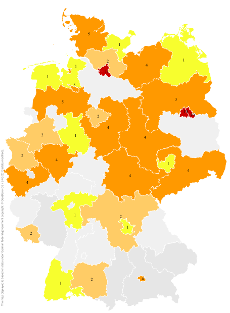 Deutschlandkarte: Regionale Verbreitung der Gebärde