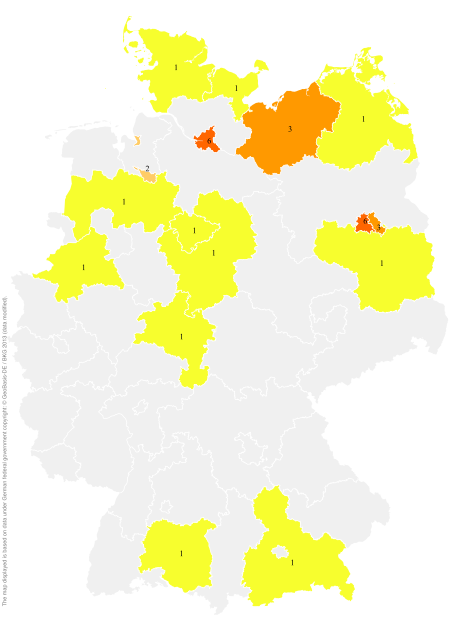 Deutschlandkarte: Regionale Verbreitung der Gebärde