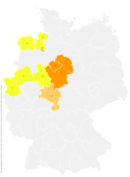 Deutschlandkarte: Regionale Verbreitung der Gebärde