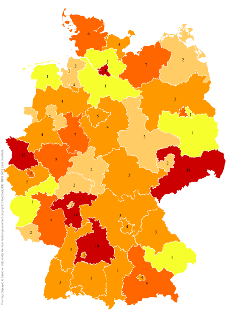 Deutschlandkarte: Regionale Verbreitung der Gebärde