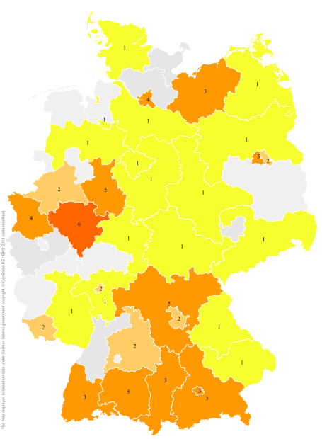 Deutschlandkarte: Regionale Verbreitung der Gebärde