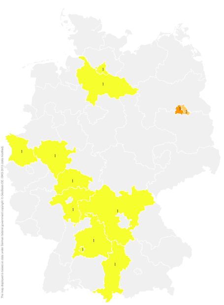Deutschlandkarte: Regionale Verbreitung der Gebärde