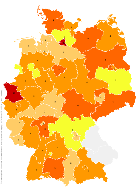 Deutschlandkarte: Regionale Verbreitung der Gebärde