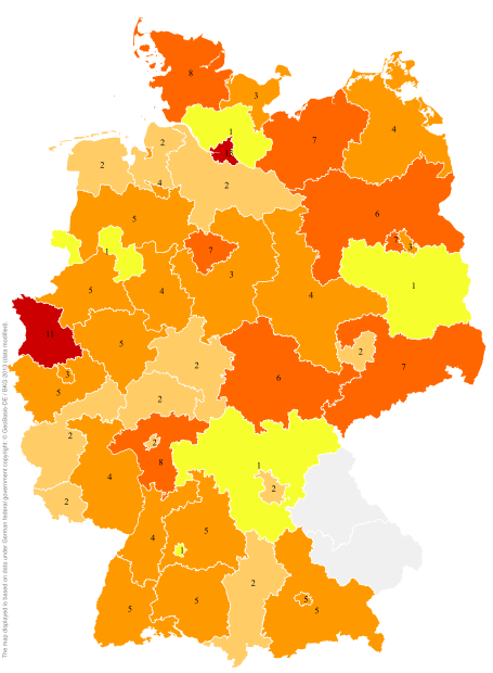 Deutschlandkarte: Regionale Verbreitung der Gebärde