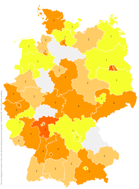 Deutschlandkarte: Regionale Verbreitung der Gebärde