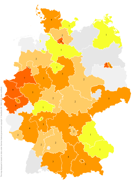 Deutschlandkarte: Regionale Verbreitung der Gebärde