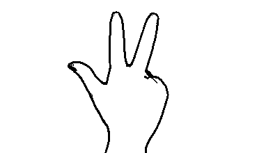 Handform für 3: ausgestreckter Daumen, Zeigefinger und Ringefinger