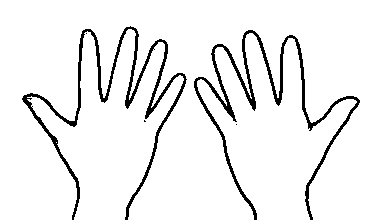 rechte und linke Hand: Handform für 5: alle fünf Finger ausgestreckt und gespreizt