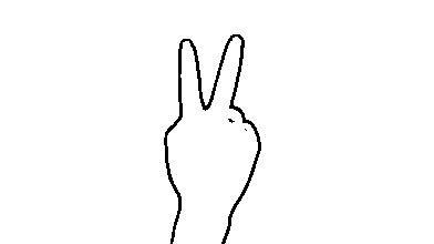 Handform für 2: Zeige- und Ringfinger ausgestreckt, Daumen eingeklappt