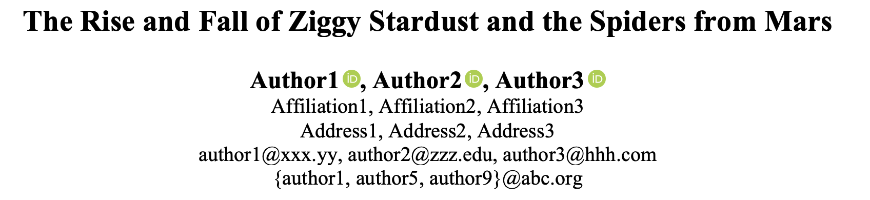 Template document with author names decorated with ORCID ids